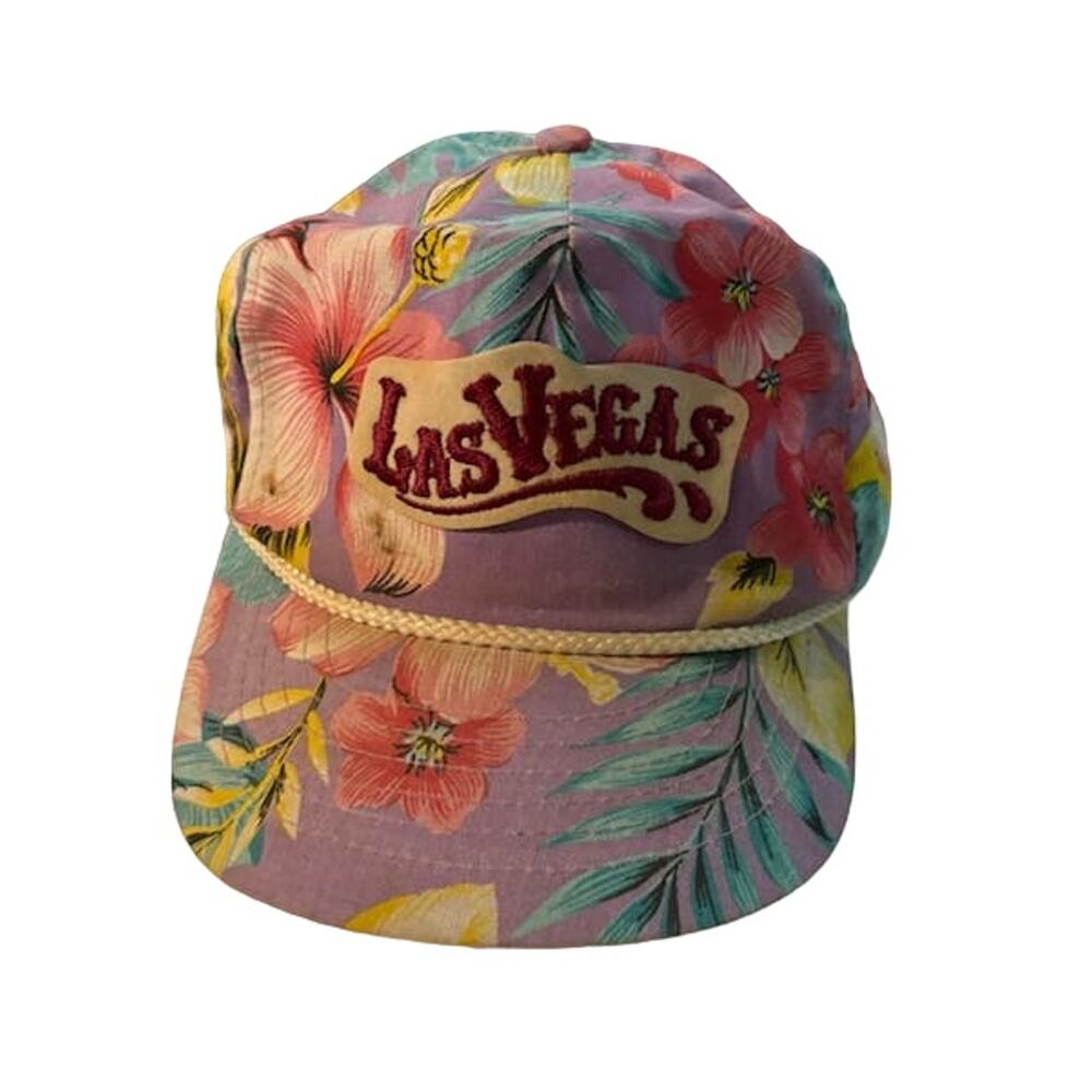 Vintage VTG Las Vegas hat cap adjustable rope brim floral tropical dad hat beach